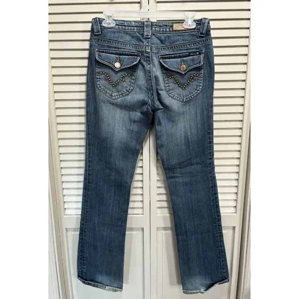 SEVEN 7 Denim Med‎ Wash Denim Jeans Stitching Studs Size 30 Low Rise - Image 4