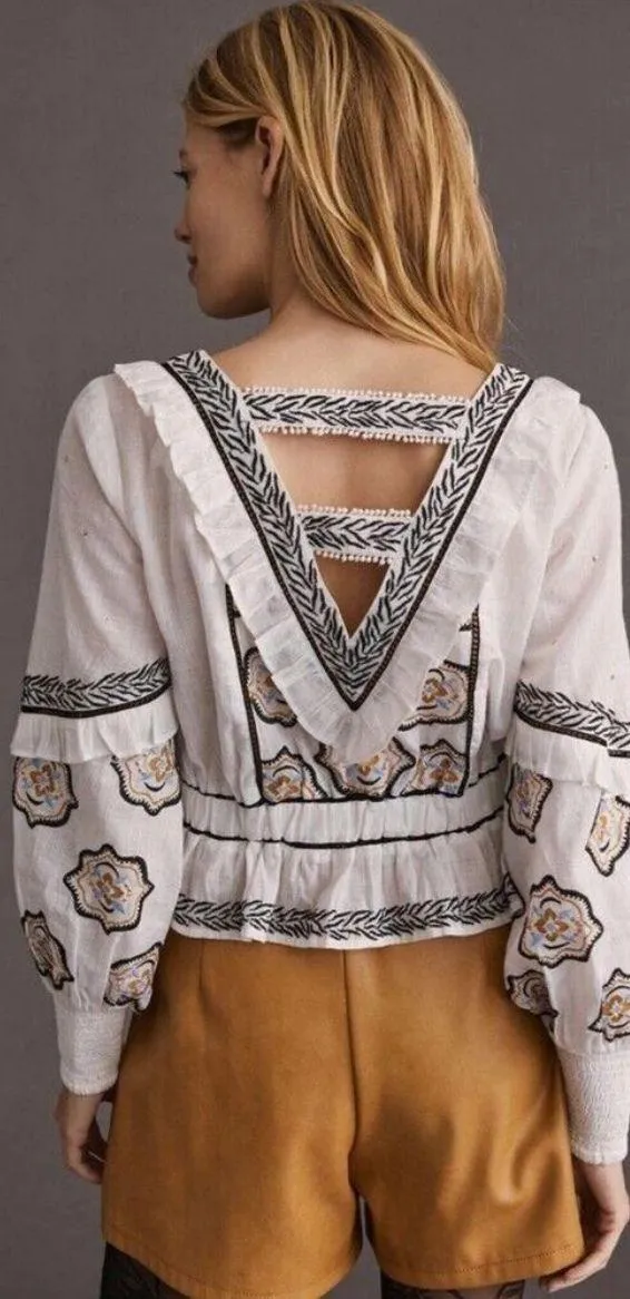 Embroidered Blouse with Ruffle Trim - Image 3