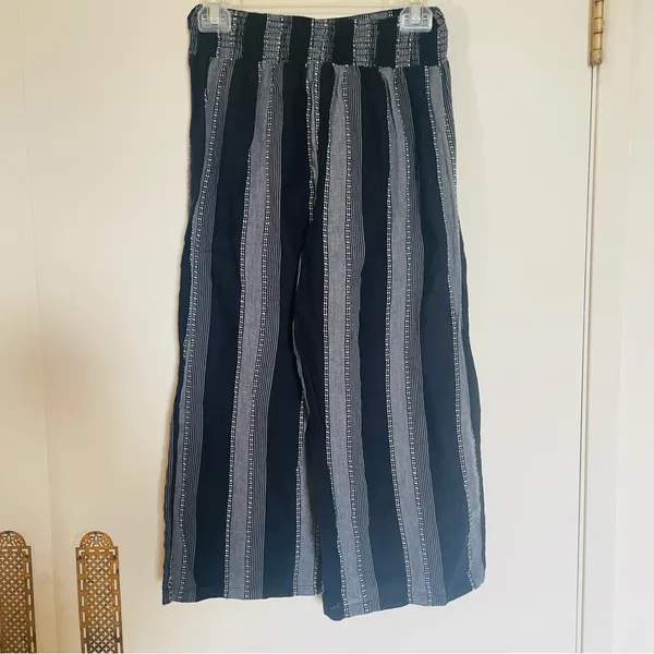 Topshop black gray striped wide leg trousers paperbag pants tie waist size small - Image 5