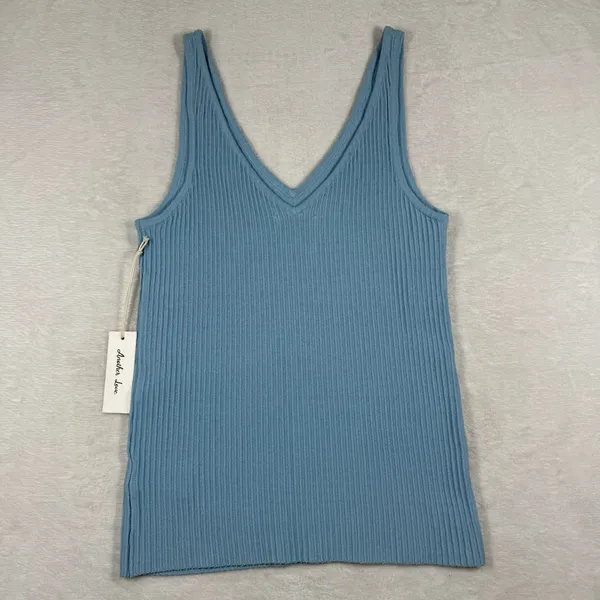 Another‎ Love Noa V Neck Sleeveless Ribbed Knit Top Dusty Blue Small NEW - Image 7