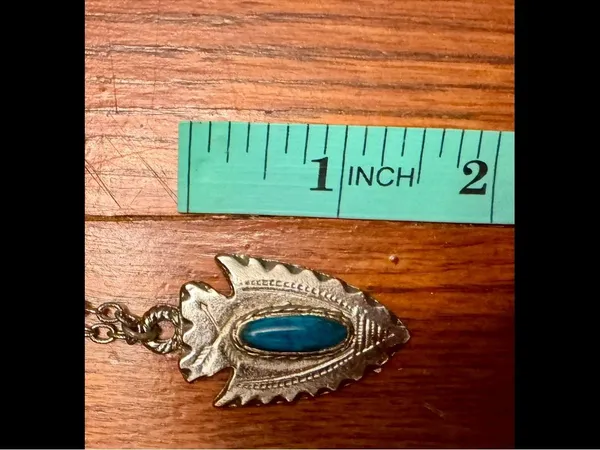 Silver Tone Arrowhead Pendant Necklace Turquoise Southwest Style 13.5” - Image 7