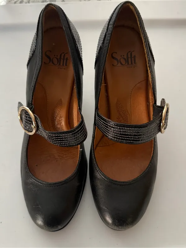 Sofft Women’s Black Leather with Patent Accents Mary Jane Heel Pump 7.5 - Image 4