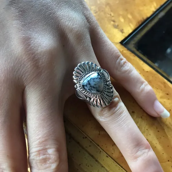 Natural White Buffalo Sterling Silver Ring Size 8 - Image 2