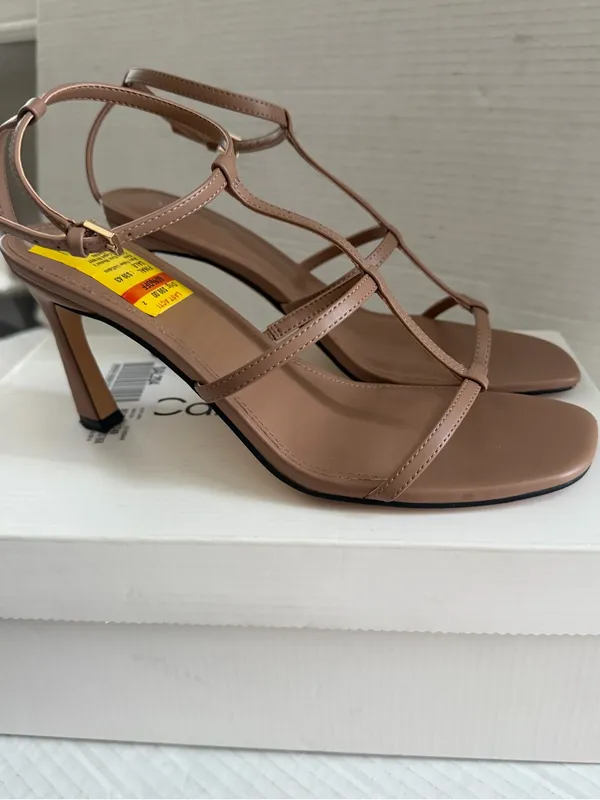 Calvin Klein Women’s Pelara Caged Strappy Stiletto Sandals Light Natural 8 - Image 2