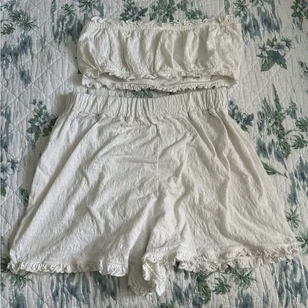 Free People Twyla Beach Shorts Top Bandeau Bra Set M Ivory White Free-EST - Image 15