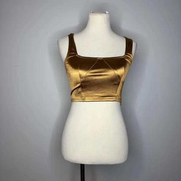 Blue Blush- Gold Metallic Cropped Tank Top - Image 3