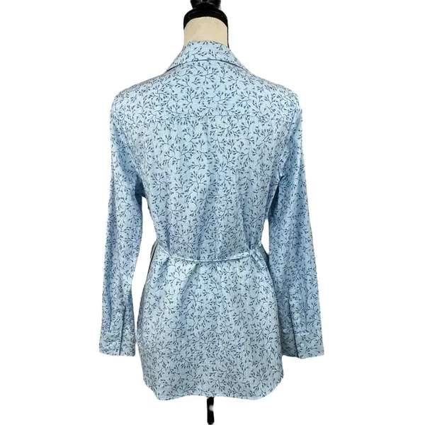 Liz Claiborne Medium Top Floral Button-Up Long Sleeves Lightweight Side Tie Blue - Image 5