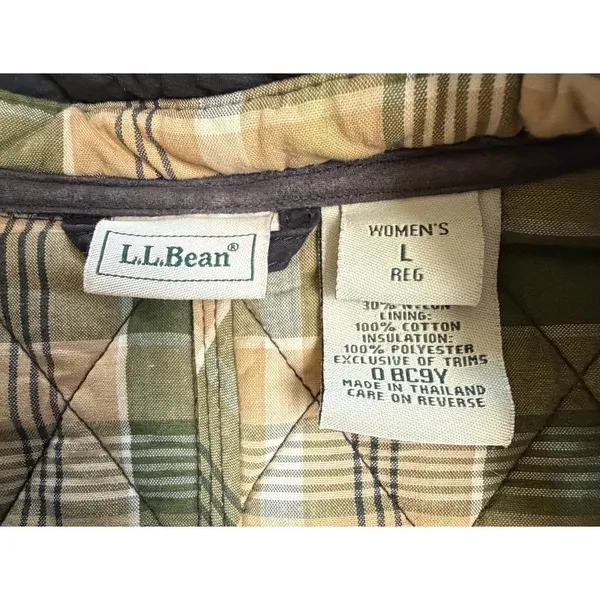 LL Bean‎ Vintage Quilted Riding Jacket Plaid Lined Black Women's Large Buttons - Image 4
