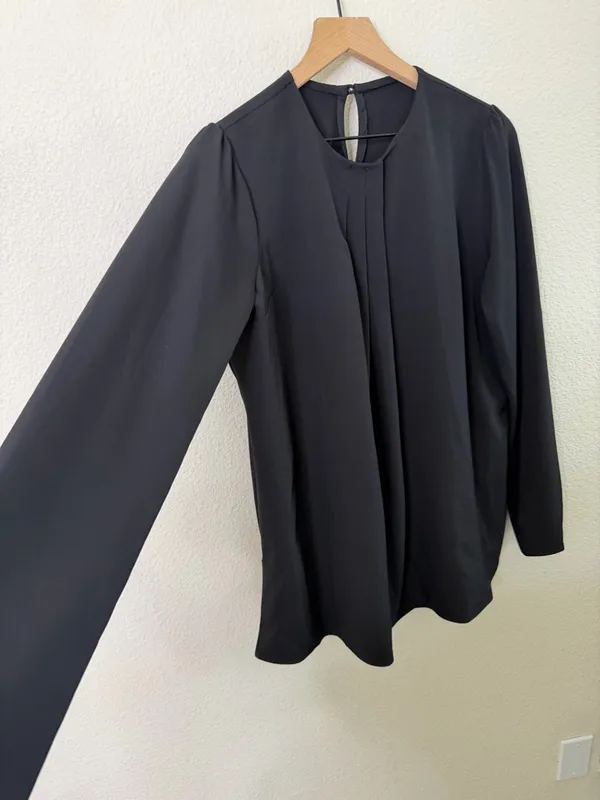 Clothes by Locker Room Black Pleated Long Sleeve Blouse‎ Pleat Womens Size L - Image 4