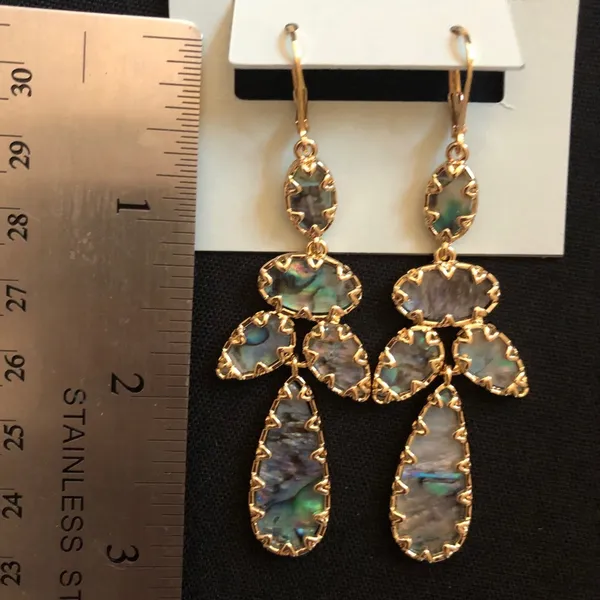 Gold and abalone dangle chandelier statement earrings - Image 6
