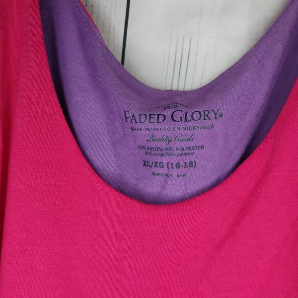 Faded Glory Women's Pink and Purple Asymmetrical Layerd 80's Style Top - Image 2