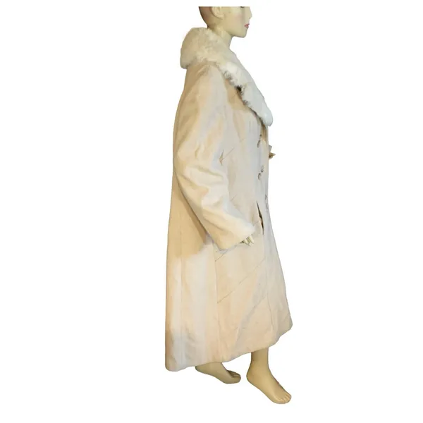 Vintage 1980'S Prime Source Ny Beige & Cream Wool & Rabbit Fur Collar Coat (L) - Image 3