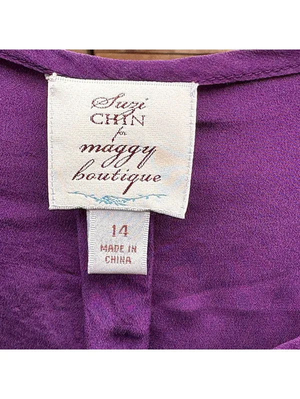 Suzi Chin Tie-Waist Dress | Purple, LS, 14 - Image 4