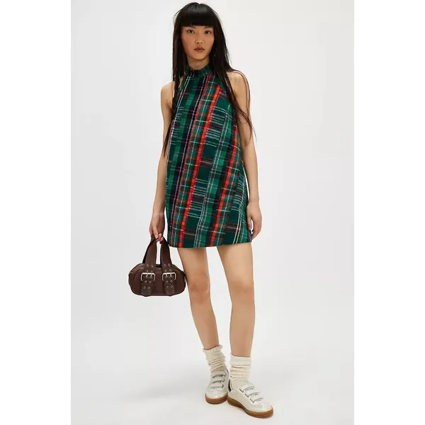 Free People Retro Plaid Cityscape Mini Dress Size Medium Grunge Punk Preppy - Image 7