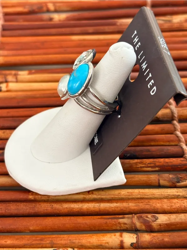 The Limited Silver-tone Trio Ring Turquoise, Pearl & Clear Stone Size 6.75 NWT - Image 3