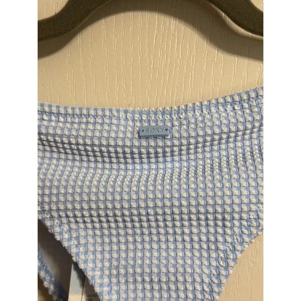 Roxy Blue Gingham Seersucker Side Tie Low Rise Cheeky Bikini‎ Bottom Swimsuit - Image 5