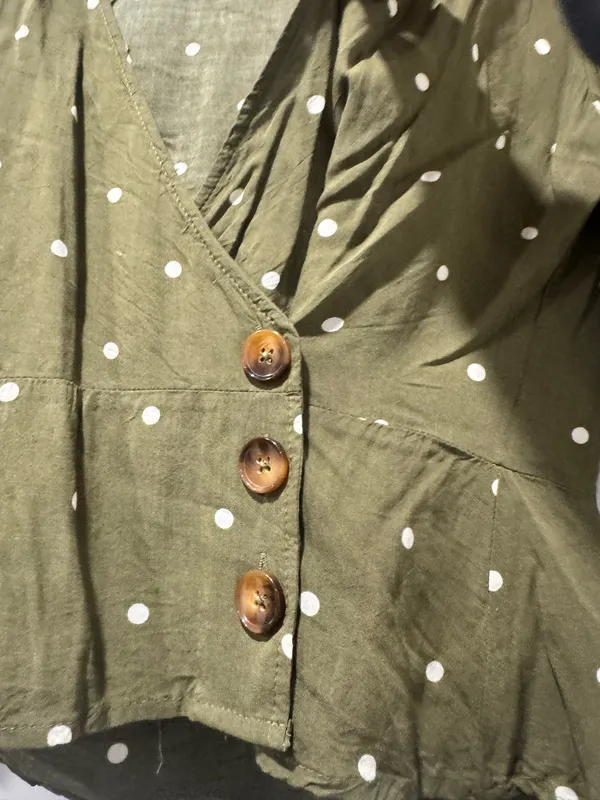 Abercrombie Olive Polka Dot Wrap Blouse Small like new - Image 5