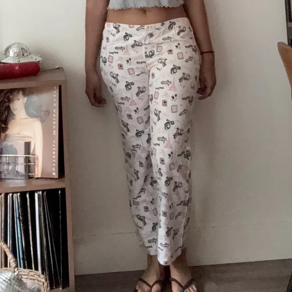 Forever 21 Lingerie Paris Print Pajama Pants White Pink Small Petit Cotton‎ - Image 2