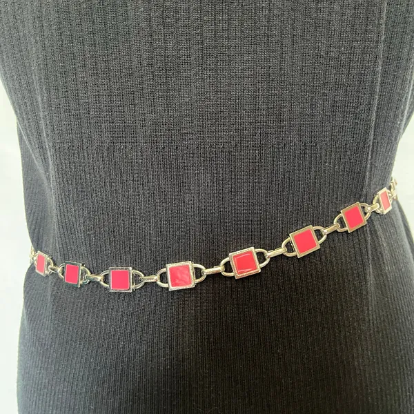 Y2K NY Pink Enamel Link Silver Chain Womens Belt Sz S 31" Adj Festival Coquette - Image 5