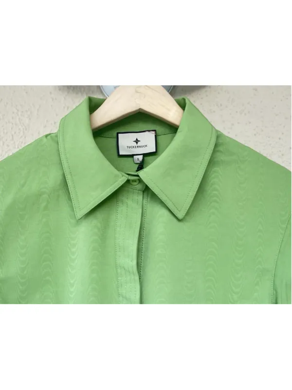 New Tuckernuck Pistachio Green Chloe Midi Dress S Belted Collared Moir Classic - Image 9