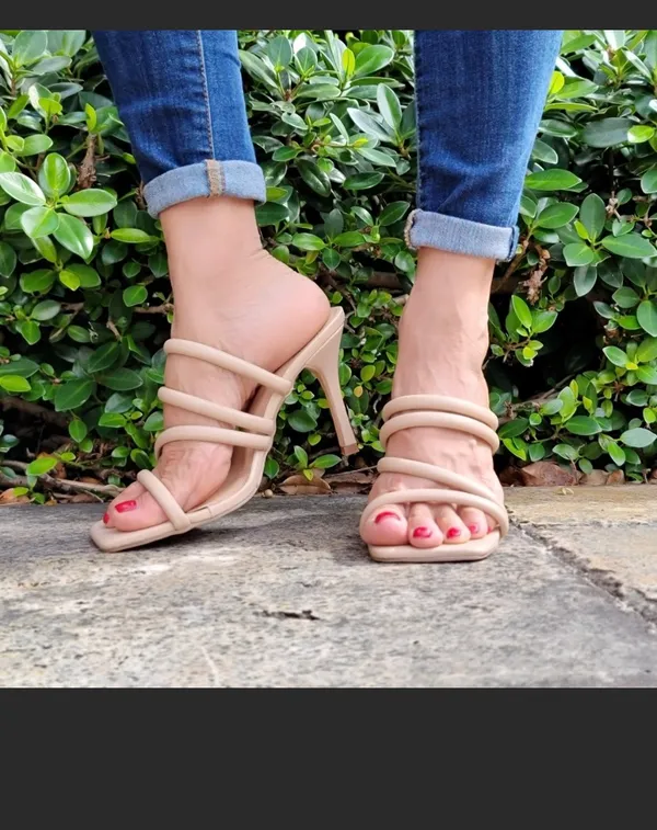 Nude Square Toe Padded Strappy Heel Sandals Tan Size 7.5 - Image 2