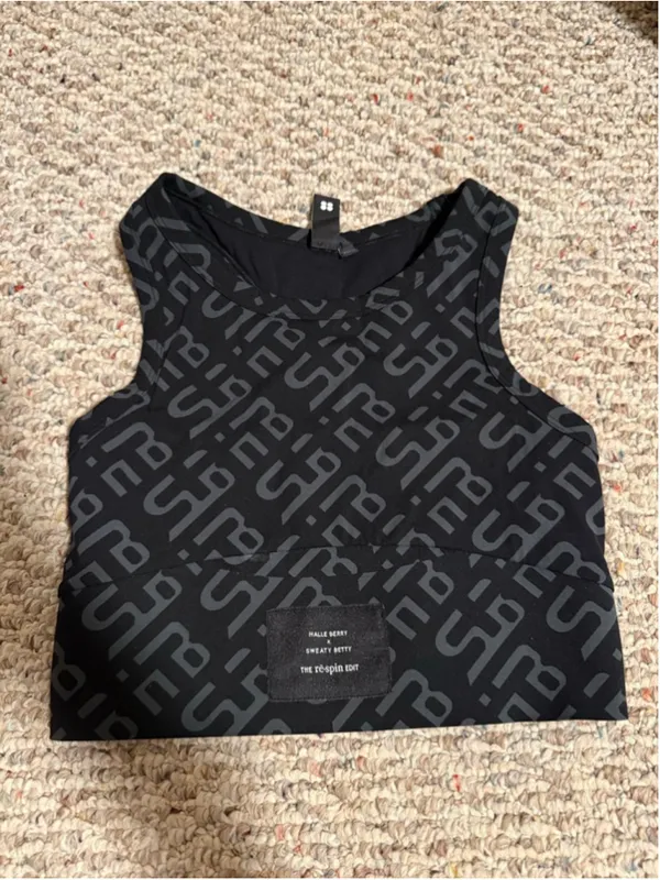 Sweaty Betty Halle Berry Jinx Power Crop Tank Sport Bra Black Geo Print- Size XS - Image 3