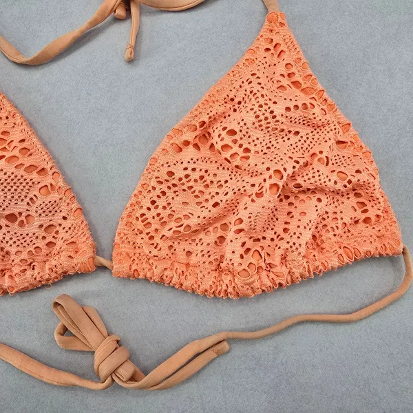 Orange‎ Lace Crochet Eyelet Tie Sports Bra Bikini Bralette Swim Top S Small - Image 4