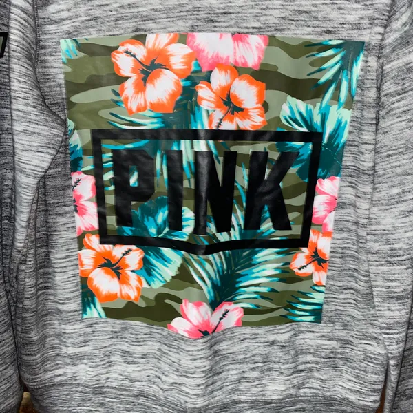 Victoria's Secret PINK Gray Tropical Graphic Lightweight Sweatshirt Size Medium - Image 4