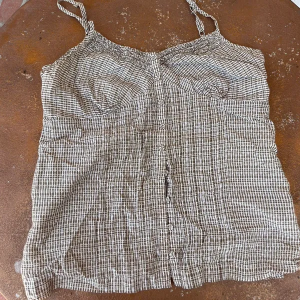 Cream plaid boho cottage cami tank top sz m - Image 4