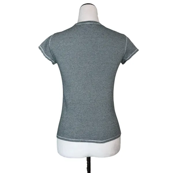 Ralph Lauren Striped Crew Neck T-Shirt Black White Pony Logo Womens Small Preppy - Image 3