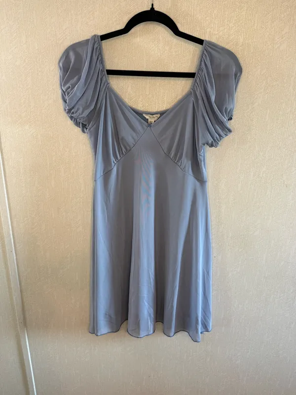 See You Monday Blue Puff Sleeve Mini Dress Medium Babydoll - Image 2