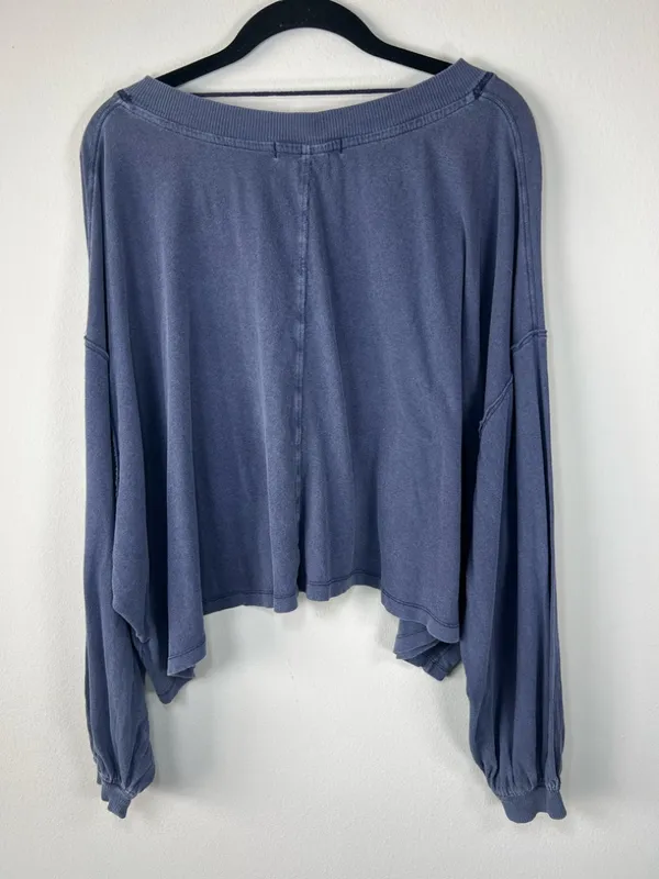 Free People We The Free Buffy Tee Shirt Blue Oversize Crop Long Sleeve Cotton XS - Image 10
