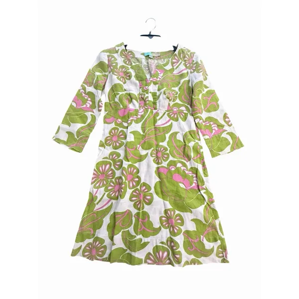 Boden Tunic Dress Sz 4 Floral 100% Linen 3/4 Sleeve Womens Tropical #JJJ15-2 - Image 7