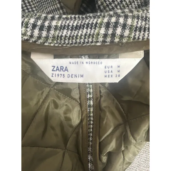 Zara Oversized Plaid Utility Coat Jacket Medium Green Gray Check - Image 9