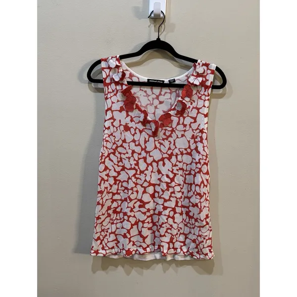 Michael Simon Sweater Vest White Red Floral Tank Top 3D‎ Artsy Whimsy Size XL - Image 2