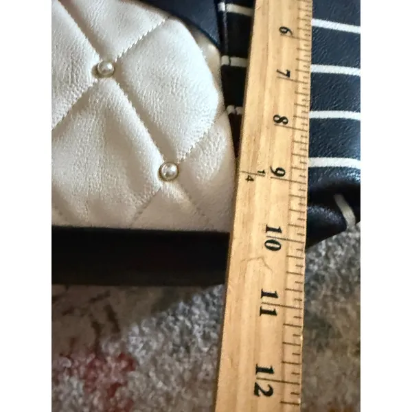 Betsey Johnson Black White Striped Quilted Bow Satchel Bag Pearl Heart Logo - Image 6