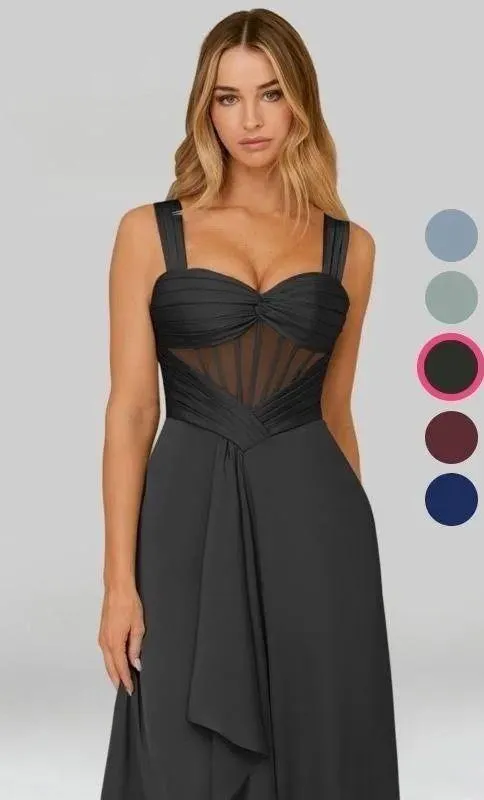 Azazie NWT X KENDALL + KYLIE A-Line Ruched Stretch Satin Floor-Length Dress in Black. Size 10. - Image 8
