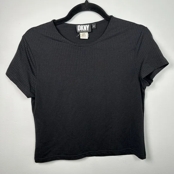 Vintage DKNY Medium Womens Top Tee Black Stretch Short Sleeve 90s Grunge Shirt - Image 2