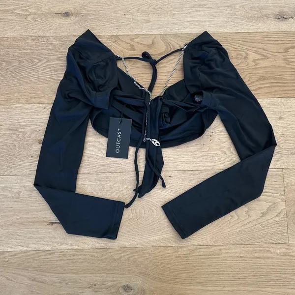 Outcast Clothing - Felicite Long Sleeve Tie Back Top in Black - Image 3