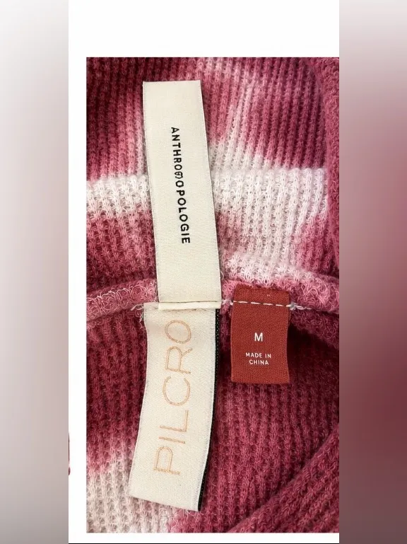 Anthropologie Pilcro Tie Dye Waffle Knit Cowl Neck Burgundy Medium Thermal - Image 3