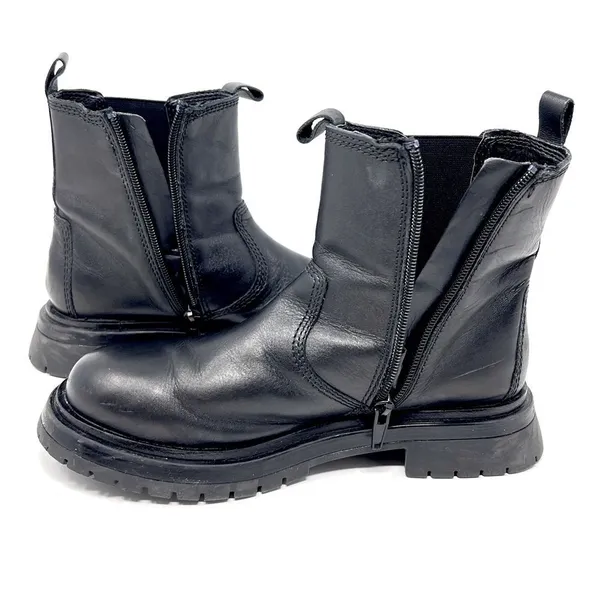 Zara Chelsea Black Leather Inside Zip Platform Lug Sole Ankle Boots EU 36 (US 6) - Image 6