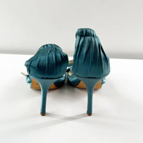 Jimmy Choo Marion Satin Knotted Ankle Strap Platform Stiletto Sandals Green 38 - Image 8