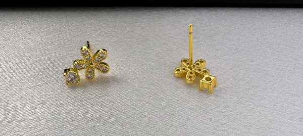 Small CZ Flower Stud Earrings for Women - Image 2