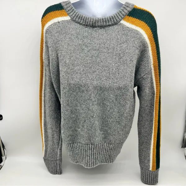 Madewell Unisex Gray and Yellow Crew Neck Sweater with Retro Stripes-Size S - Image 6