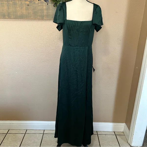 Lulus Ultimate Sweetness Emerald Green Satin Flutter Sleeve Maxi Dress - Image 3