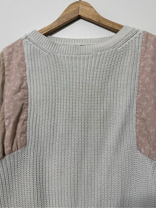 Anthropologie Pilcro Martine Peasant-Sleeve Sweater Boho Blush Medium Patchwork - Image 4