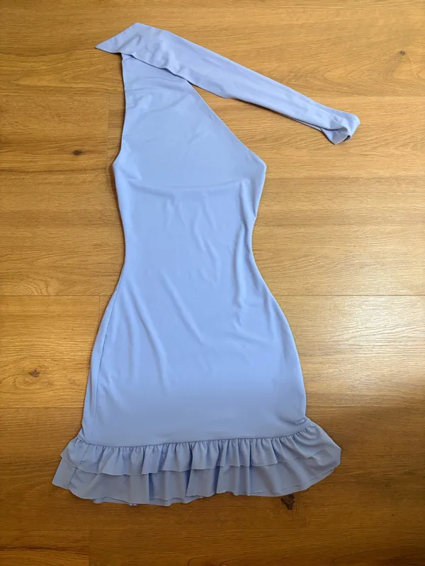 Lucy in the sky Scarf Halter Ruffle Dress in Periwinkle Blue - Image 4