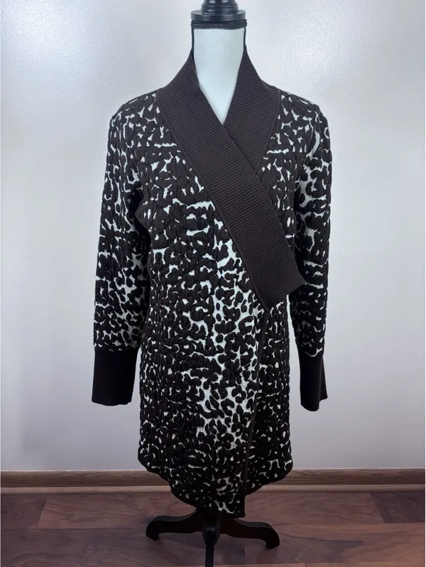 One A Cheetah Animal Print Open Front Cardigan Shawl Collar Longline Brown L XL - Image 6