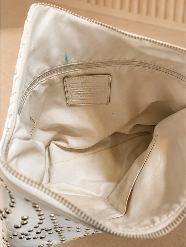 Coach Studded Leather Hobo Bag White Medium Shoulder Purse - Image 7