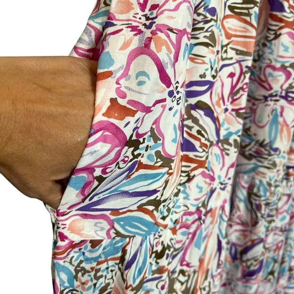 Sofie the Label Floral Midi Dress Tiered Puff Sleeve‎ M Multicolor Pockets Boho - Image 8